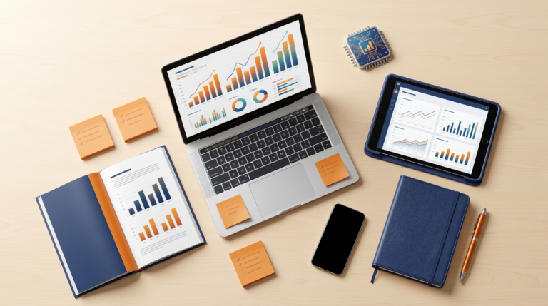 Bureau de strateÌ€ge marketing illustrant les tendances marketing digital 2026