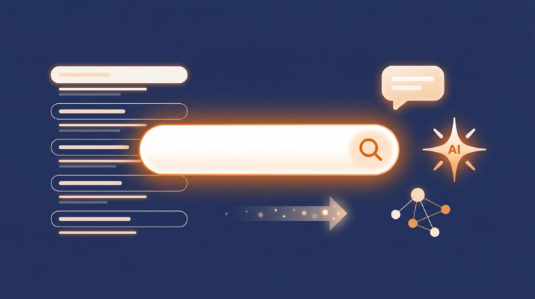 Illustration barre de recherche et IA generative - SEO et GEO 2026