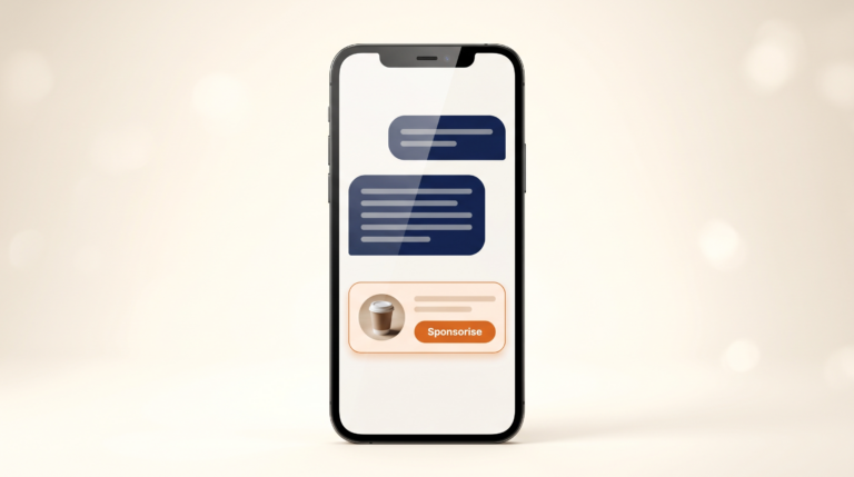 Publicité sur ChatGPT : encart sponsorisé affiché sous une réponse de l'assistant IA sur smartphone